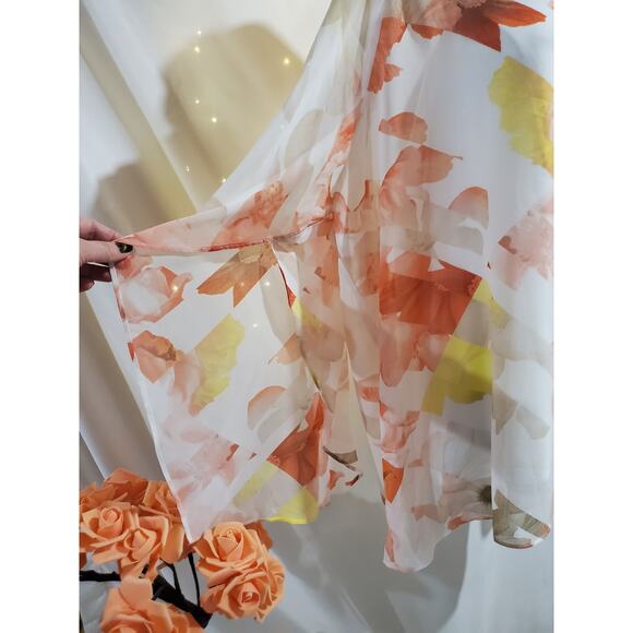 Calvin Klein Floral Sheer Tank Lined Slit Flutter Sleeve Chiffon Blouse Size 1X - Picture 6 of 11